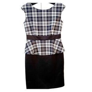 BLACK & WHITE SLEEVELESS DRESS w PEPLUM SIZE 8